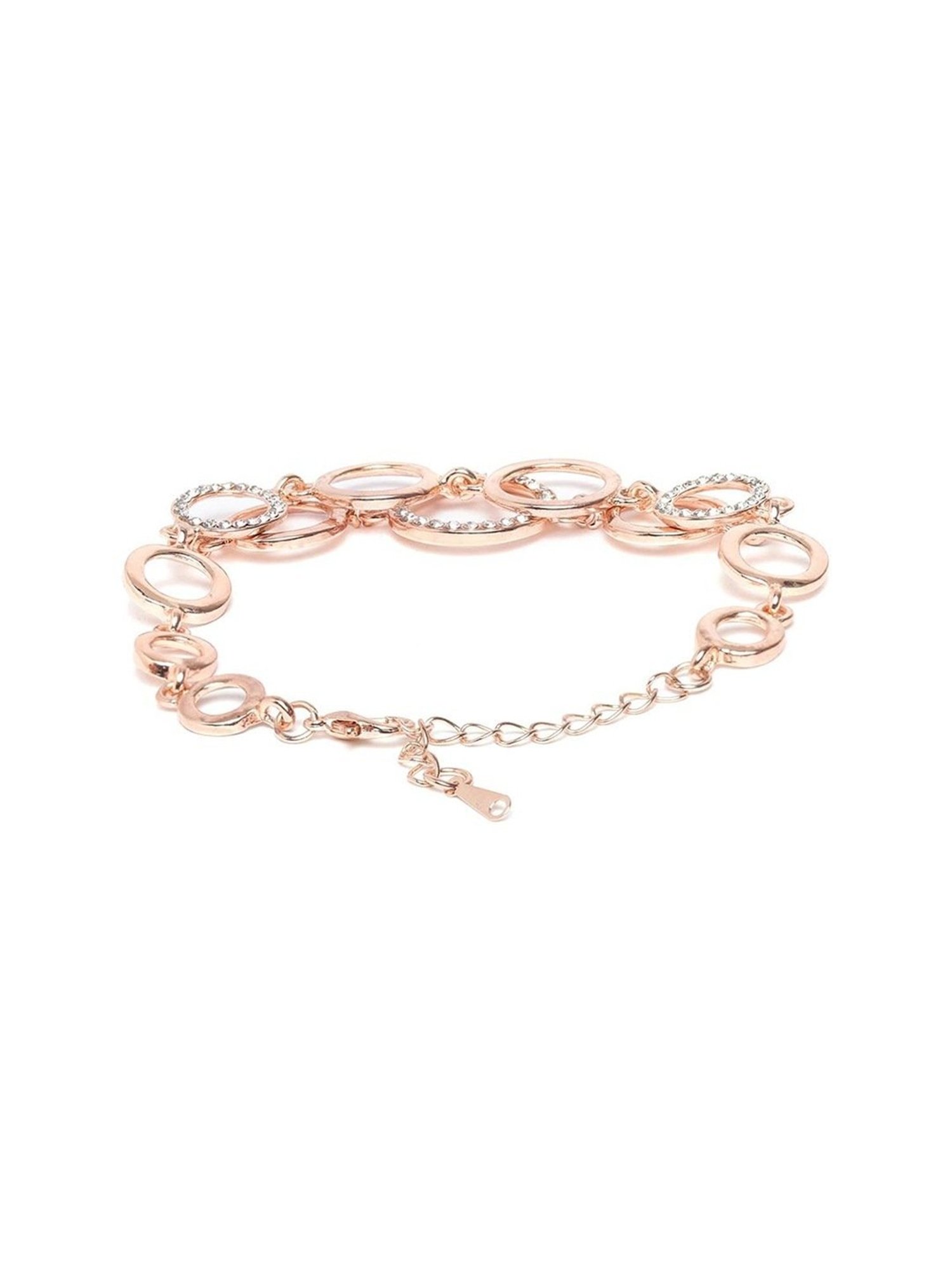 YouBella Rose Gold Crystal Gold-Plated Floral Flexible fit Bracelet - Set of 2