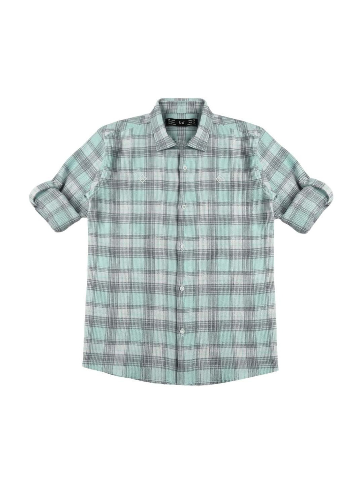 Cavio Kids Blue & Grey Cotton Chequered Full Sleeves Shirt
