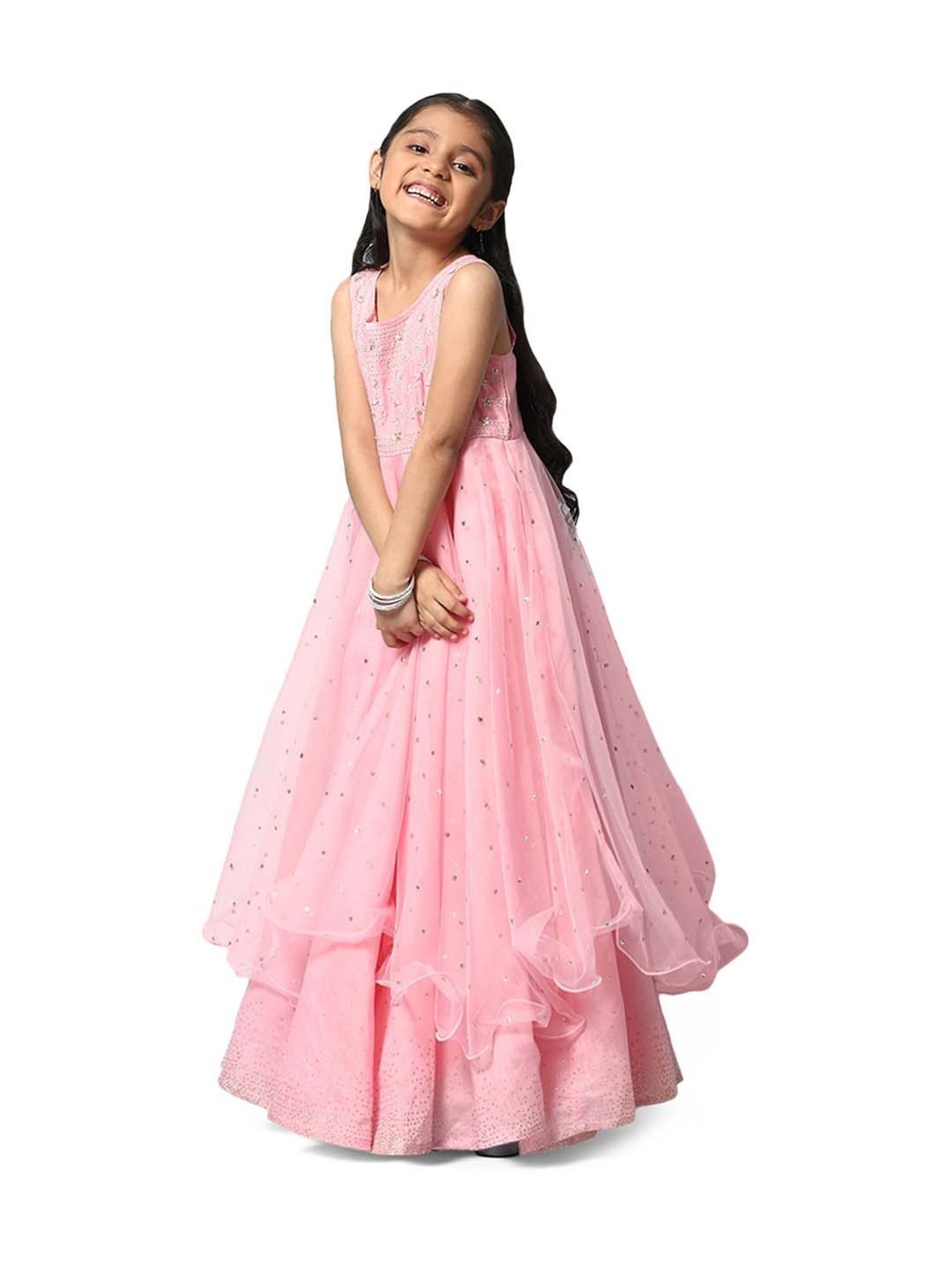 BIBA Girls Pink Embroidered Gown