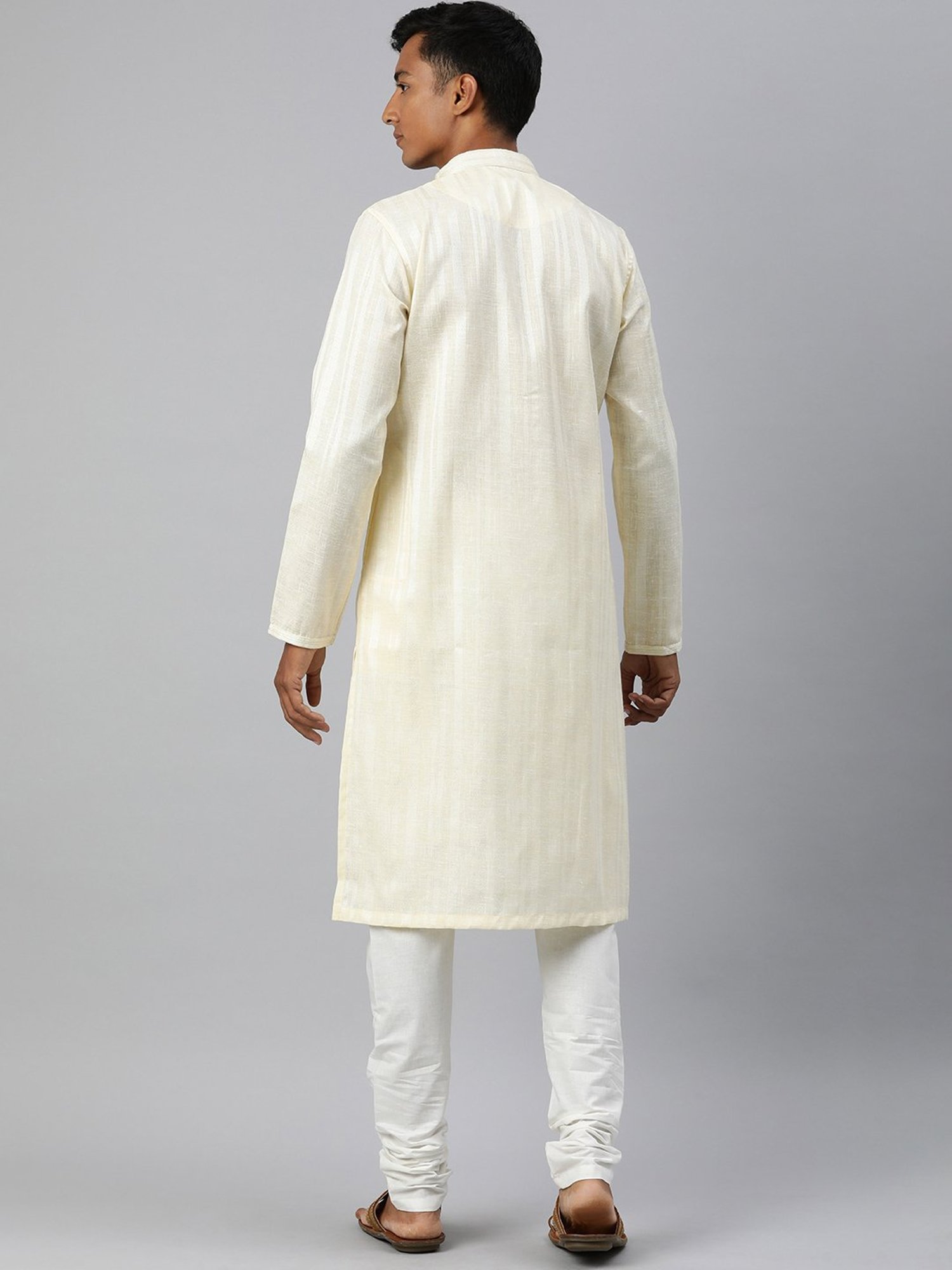 Manthan Cream & White Regular Fit Self Design Kurta & Churidar Set