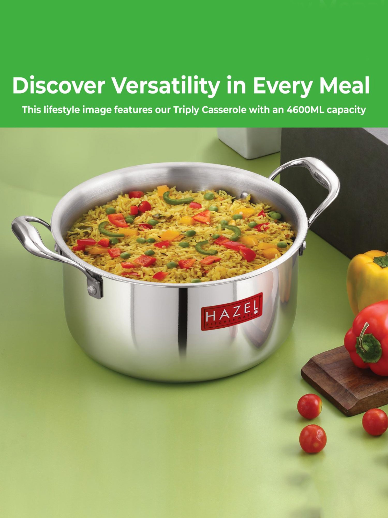 HAZEL Triply Stainless Steel Induction Bottom Tope with Handle, 4.6 Litre, 22.5 cm