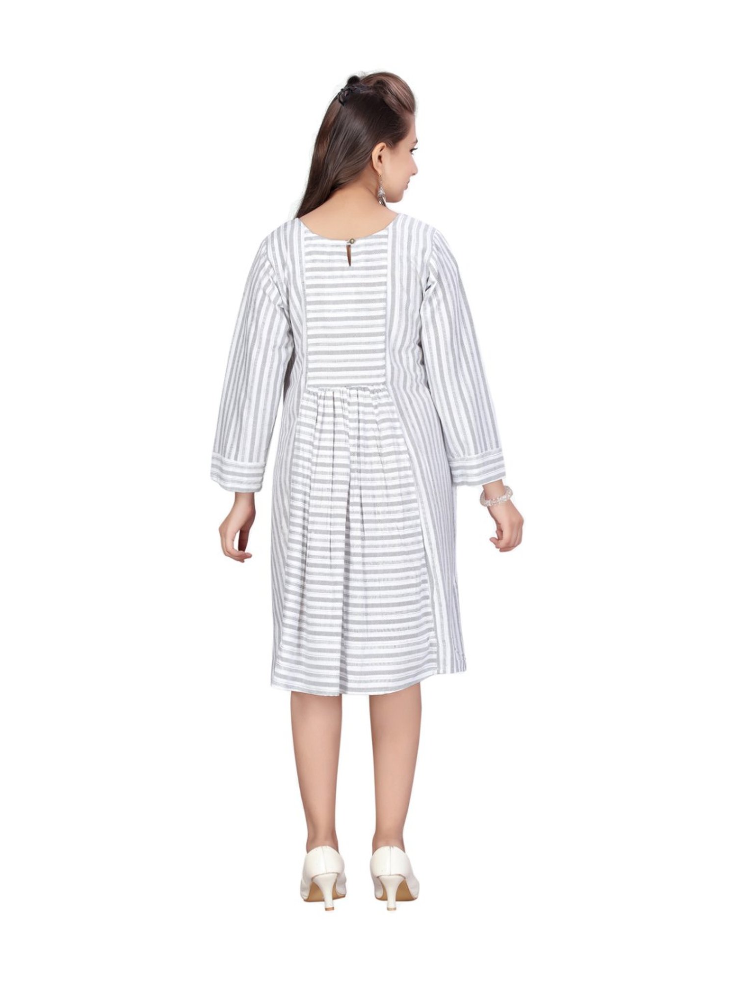 Aarika Kids Grey Cotton Striped Dress