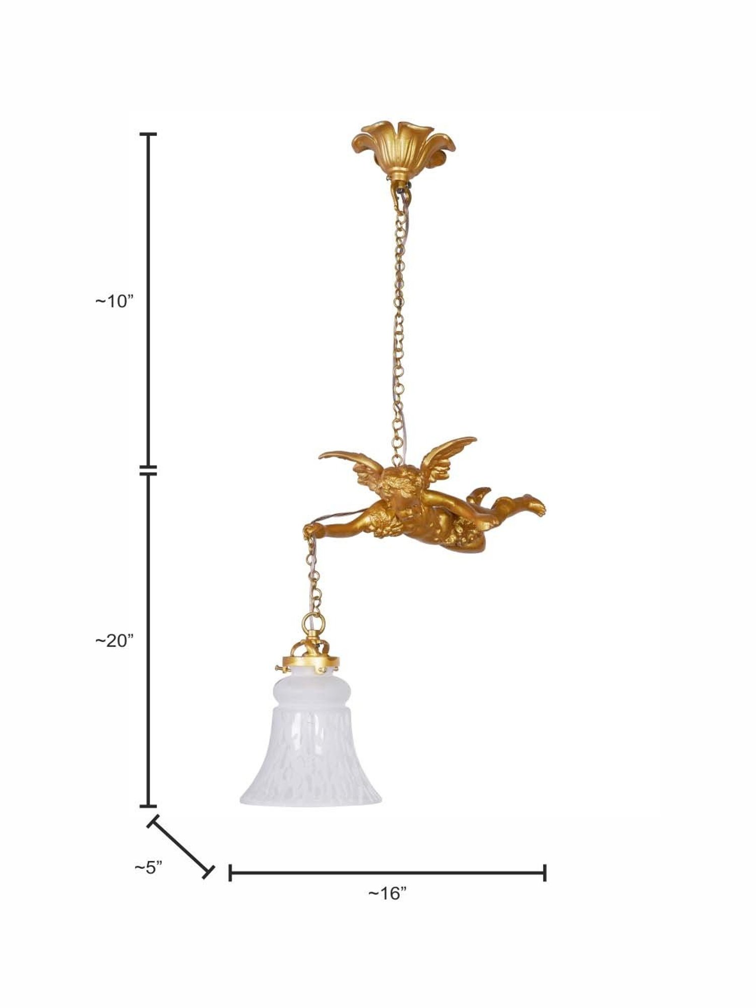 Fos Lighting Cherub Classic Golden & White Aluminium Hanging Light With Bell Glass Shade - Set of 1
