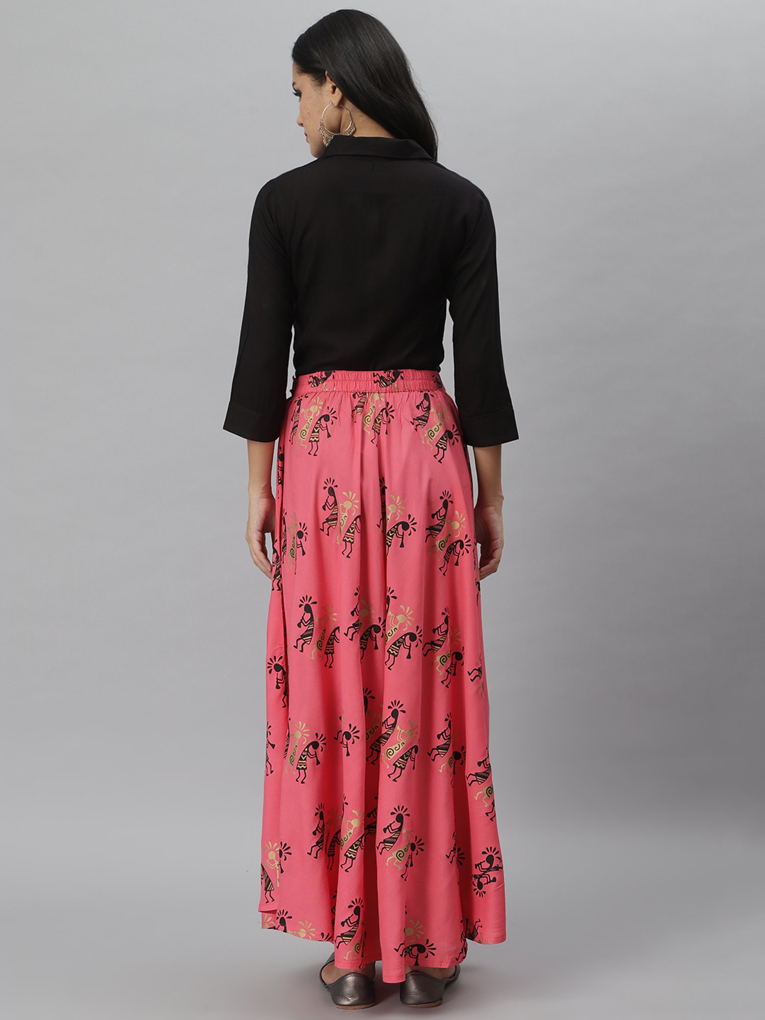 Stylum Black & Pink Printed Shirt Skirt Set