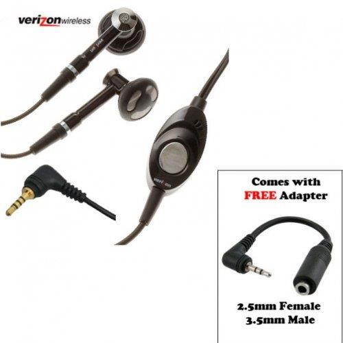 Verizon Brand OEM Stereo Handsfree Headset Premium Wired Earphones Earbuds Headphones with Microphone and 2.5mm to 3.5mm Adapter for Verizon Casio G-zone Commando (Comes with Universal Phone Stand)