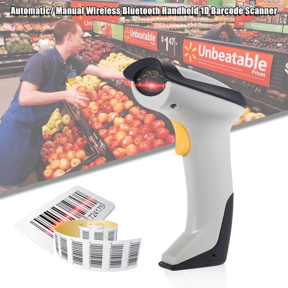 Automatic/ Manual Wireless Bluetooth Handheld 1D Barcode Scanner Reader Supports Reverse Type Bar Code Scanning for Android iOS Windows(XP/W7/W8) System for iPad iPhone Tablet Computer