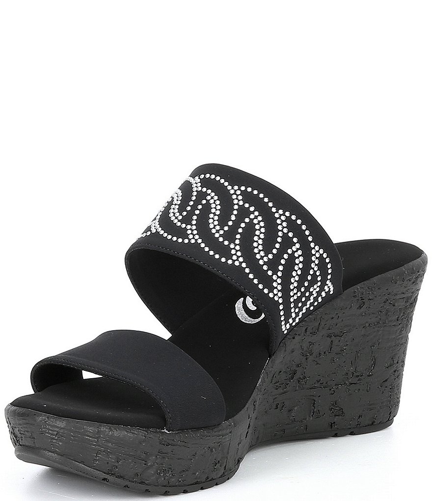 Onex Bernice Embellished Leather Slide-On Wedges