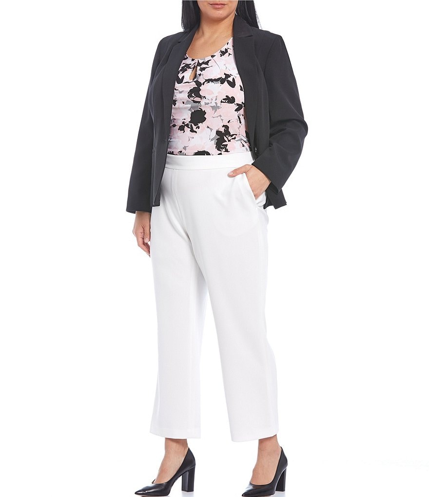 Kasper Plus Size Drapy Crepe Elastic Back Ankle Pants
