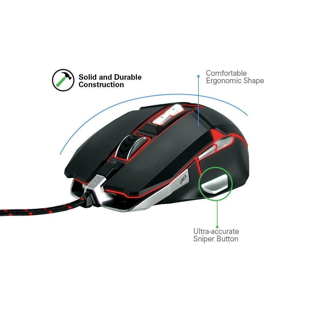 RIOTORO AUROX Gaming Mouse with RGB Multicolor Lighting, [Black] 8 Programmable Buttons, 10,000 DPI [MR-800XP]