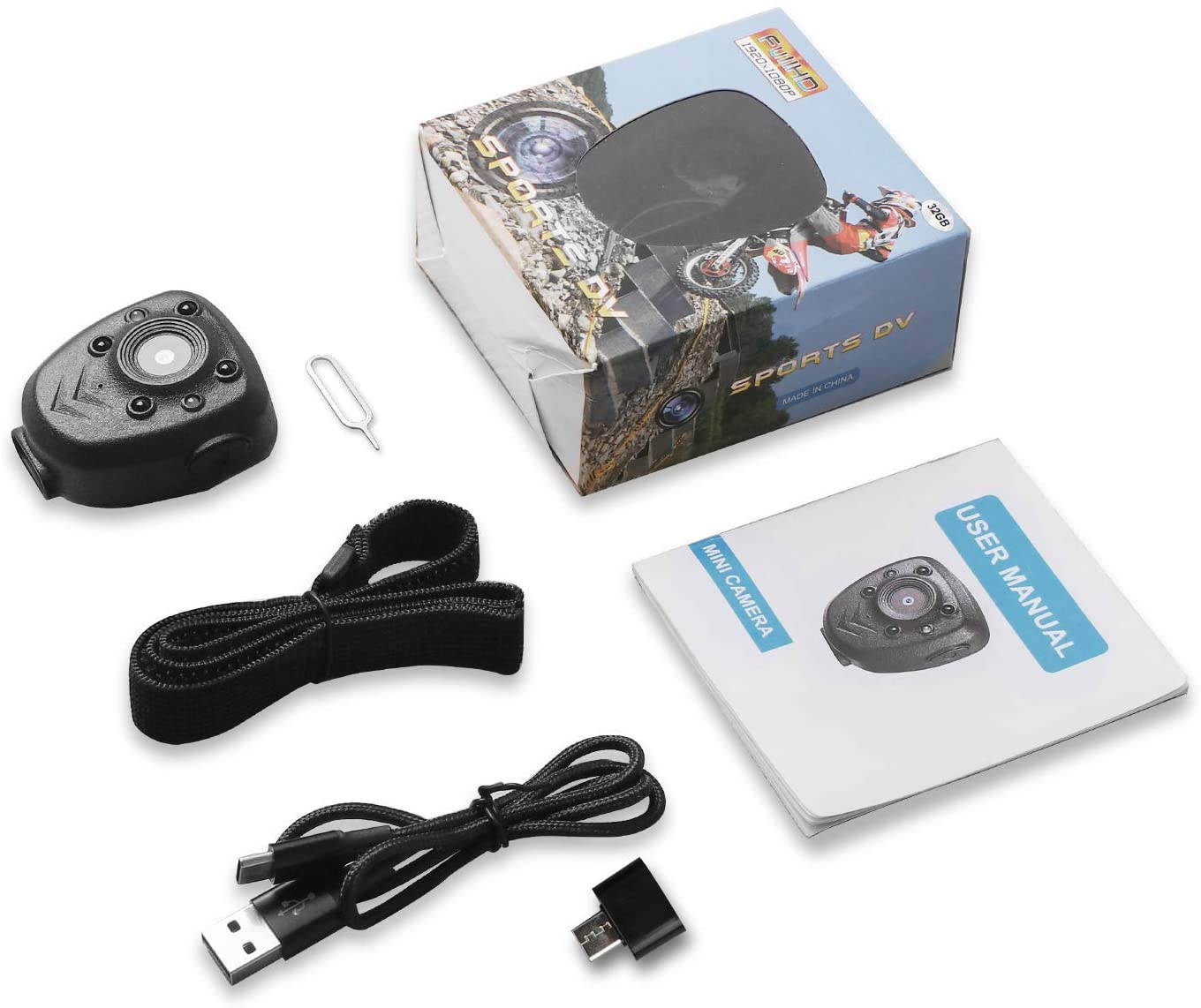 Yijianxi Mini camera recorder, with night vision function, built-in 32GB memory card, HD1080P, video recording, night vision, 4-6 hours battery life, law enforcement, security, home