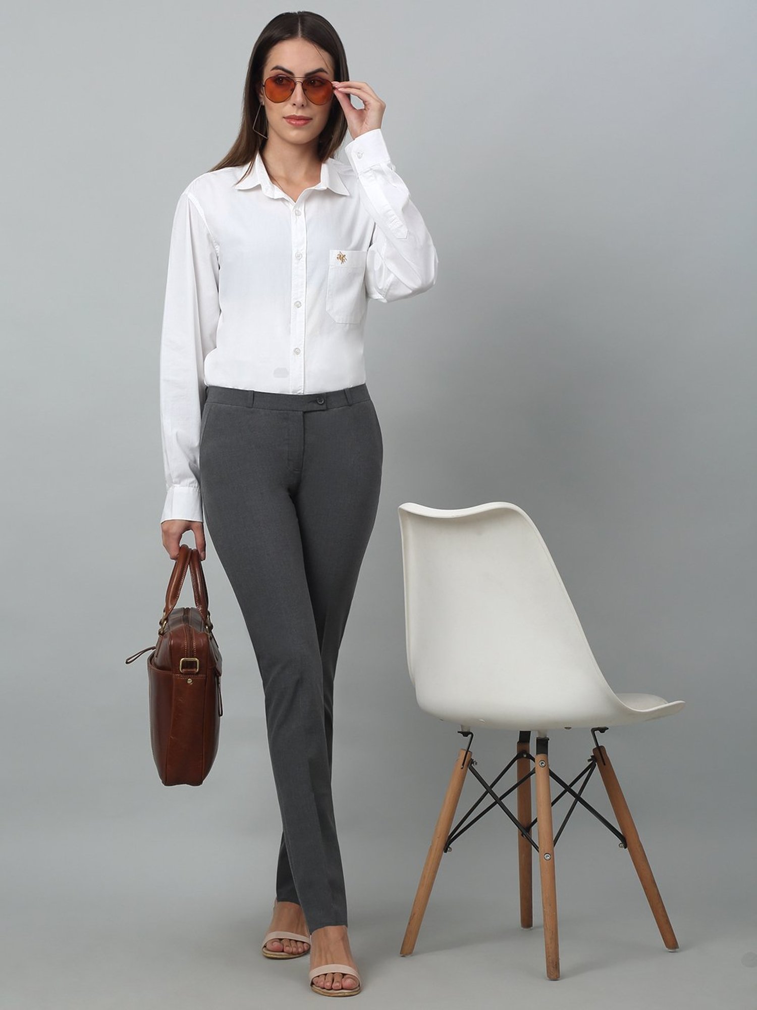 Crozo By Cantabil Grey Regular Fit Regular Fit Mid Rise {length_(refer_lov_list)} Trousers