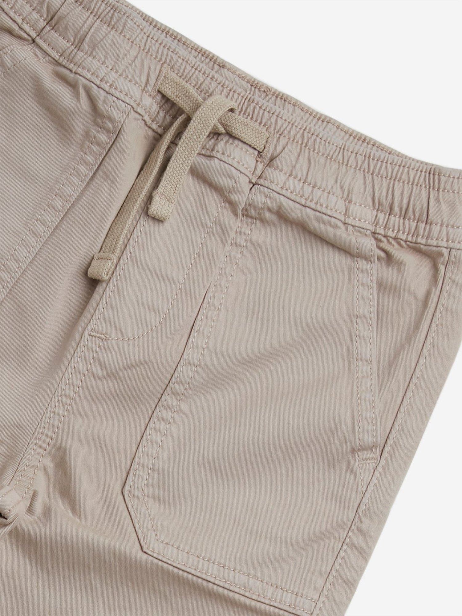 HOP Kids by Westside Light Beige Solid Mid-Rise Cotton Joggers