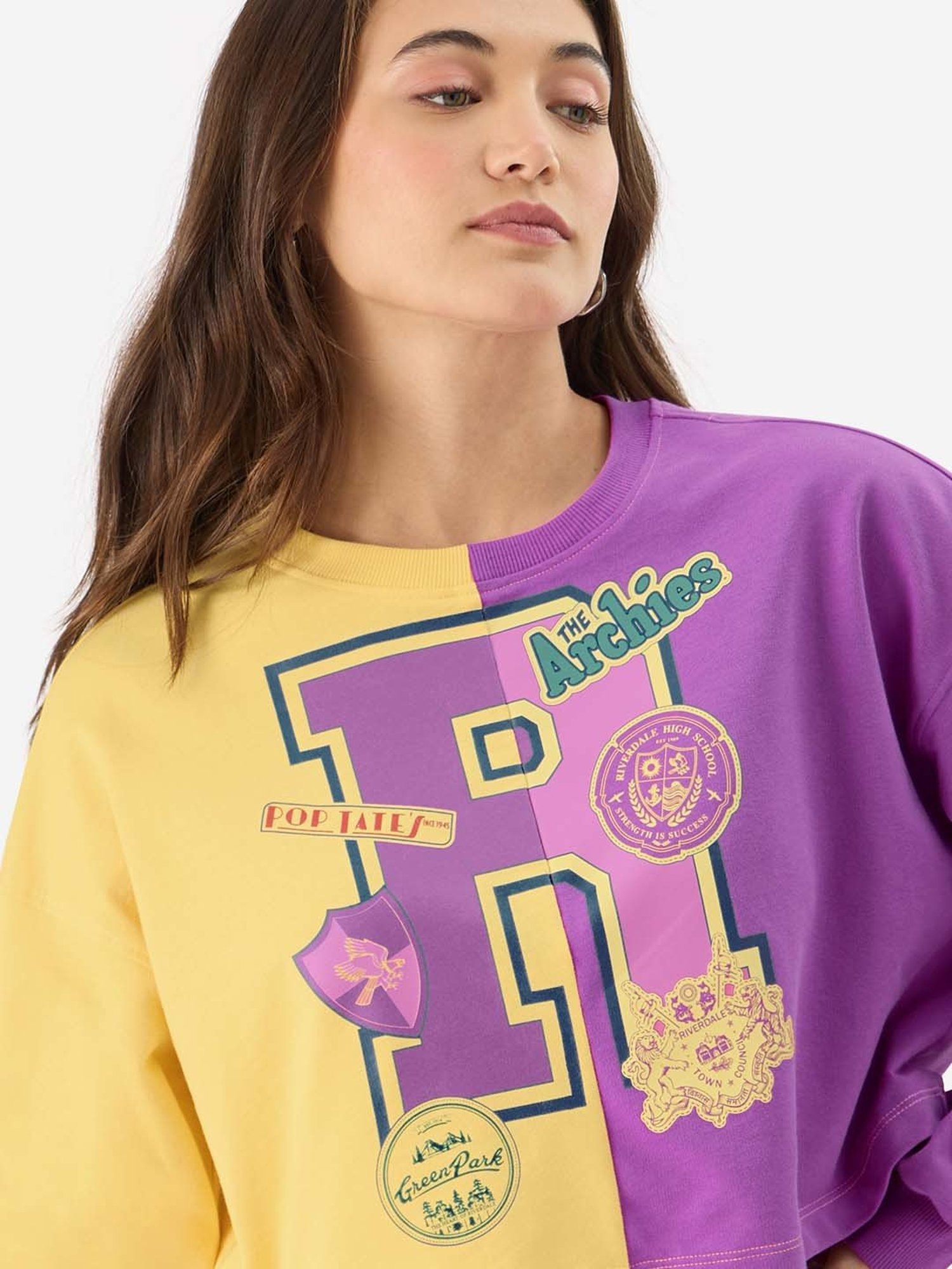 The Souled Store Purple & Yellow Cotton Printed T-Shirt