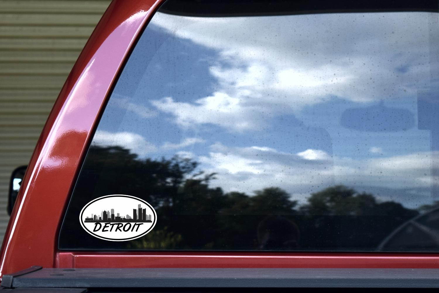 StickerTalk Oval Detroit Skyline Vinyl Sticker, 5 inches by 3 inches