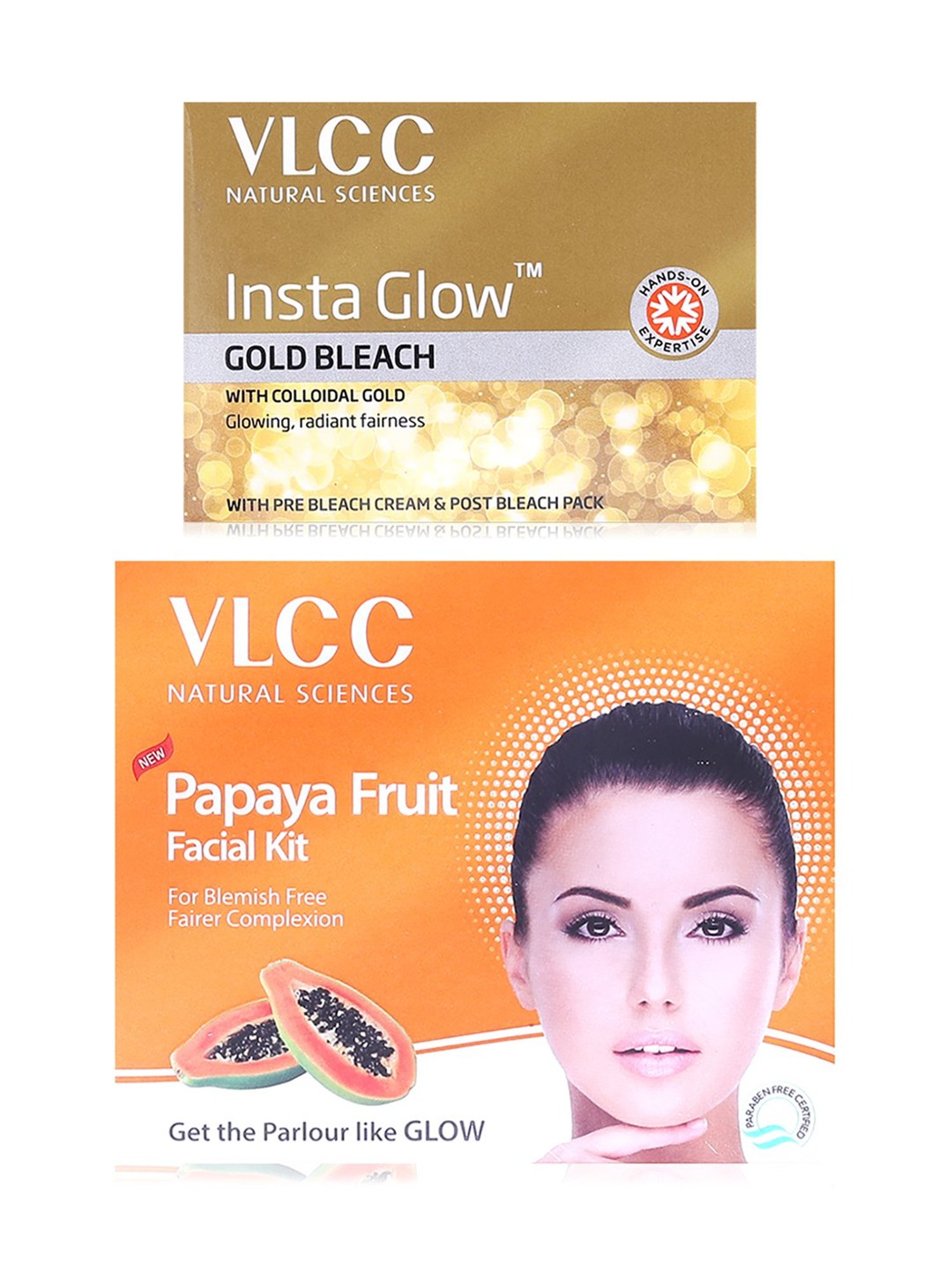VLCC Papaya Fruit Facial Kit & Insta Glow Gold Bleach Combo