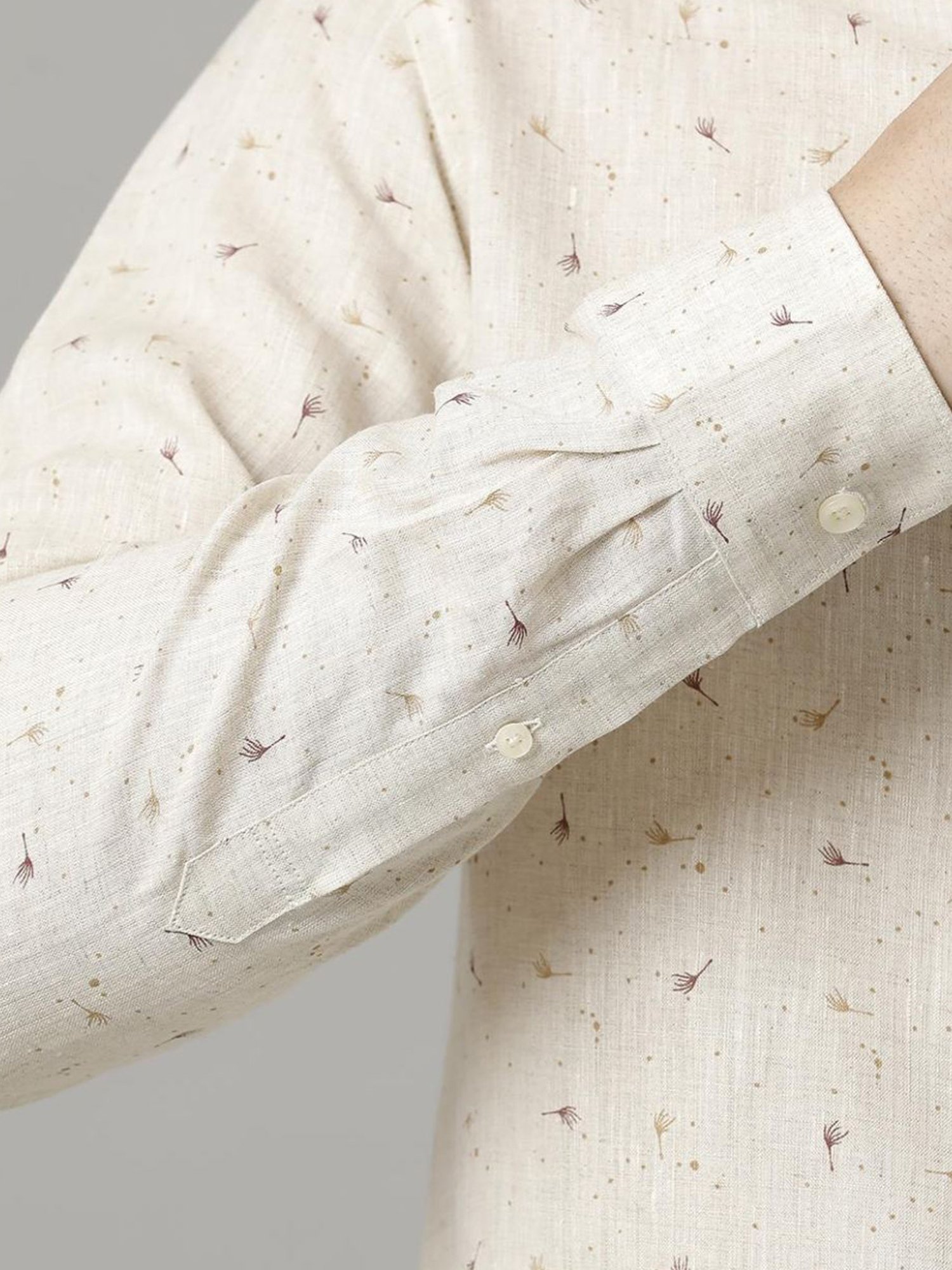 Linen Club Brown Linen Contemporary Fit Printed Shirt