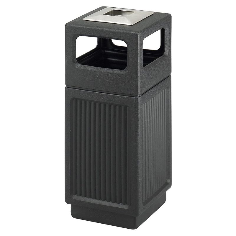 Safco Black Canmeleon Outdoor and Indoor Recessed Panel Trash Can with Ashtray for Gas Stations, Shopping Outlets, and Restaurants, 15 Gallon Capacity