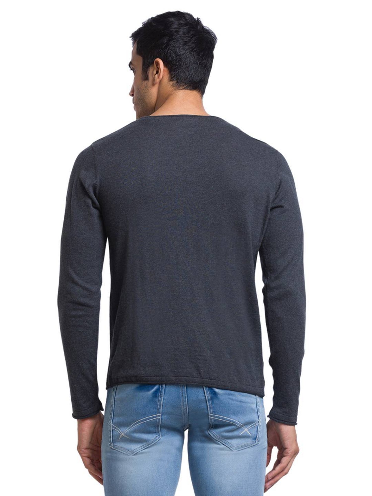 Parx Grey Cotton Regular Fit Sweaters