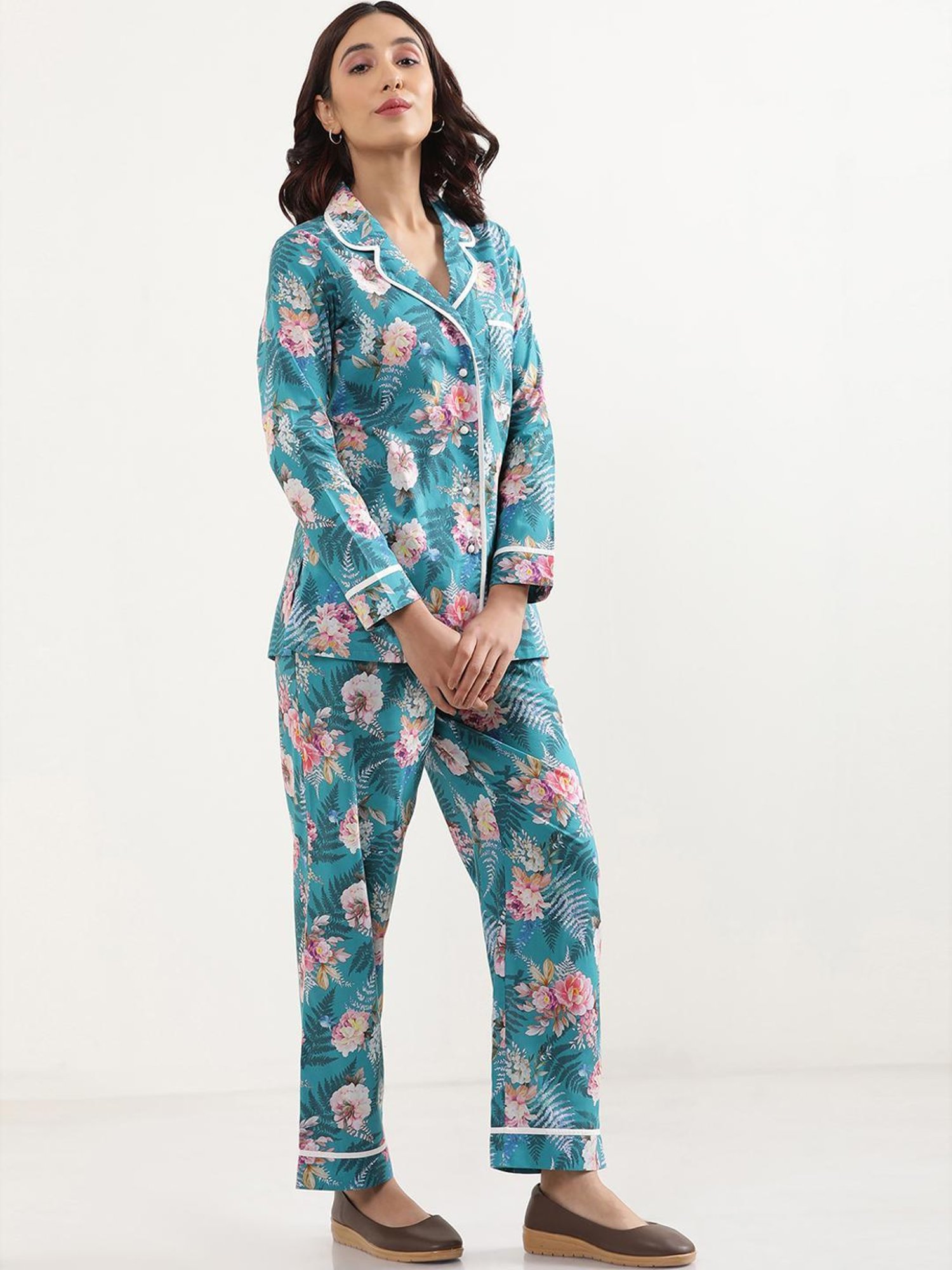 Elleven from Aurelia Blue Cotton Printed Shirt Pyjamas Set