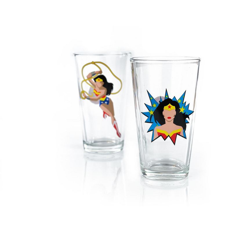 Seven20 DC Wonder Woman Pint Glass Set | Two Action Packed 16-Ounce Cups | Set Of 2