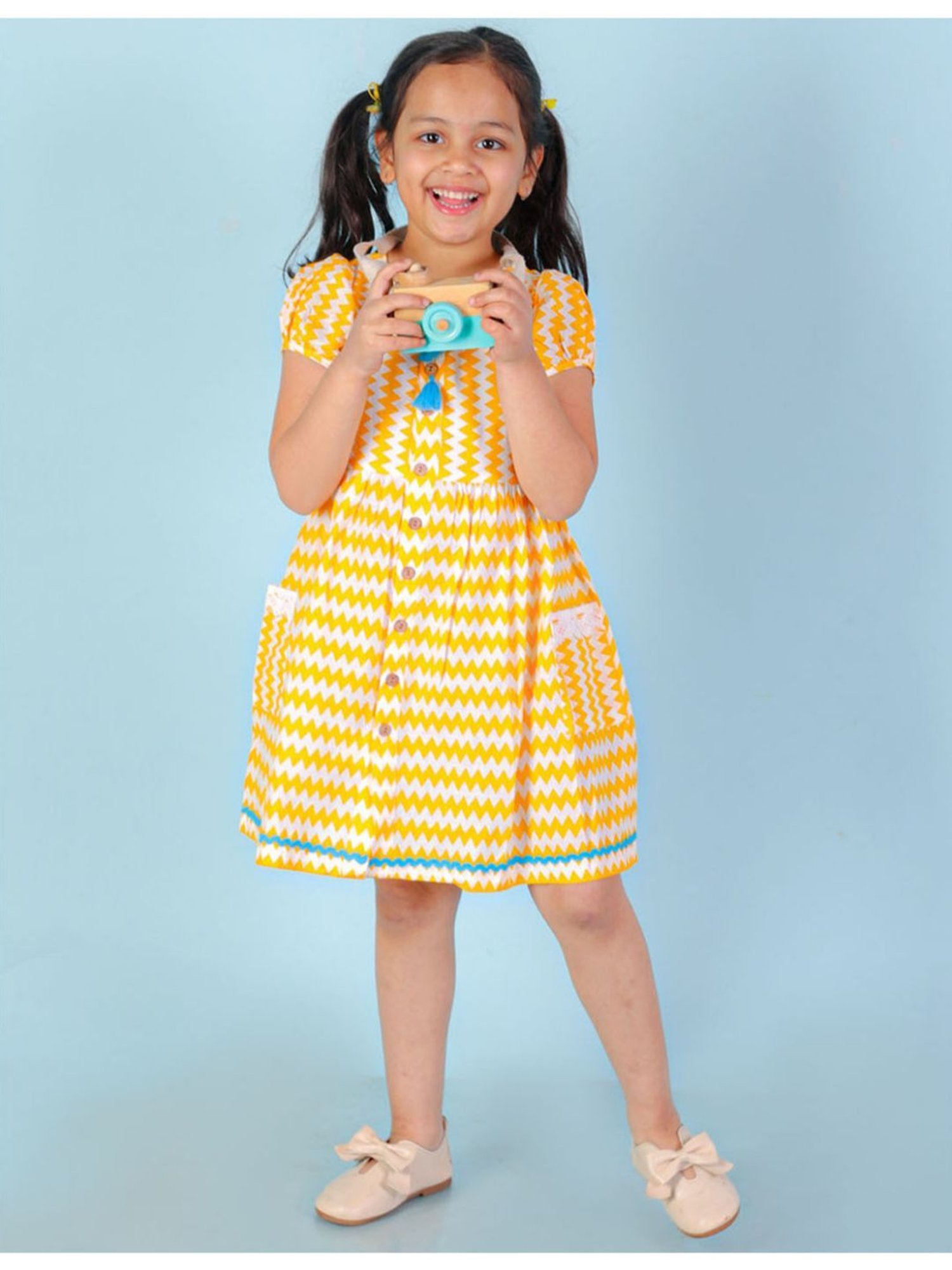 Lil Drama Kids Yellow & White Striped Dress