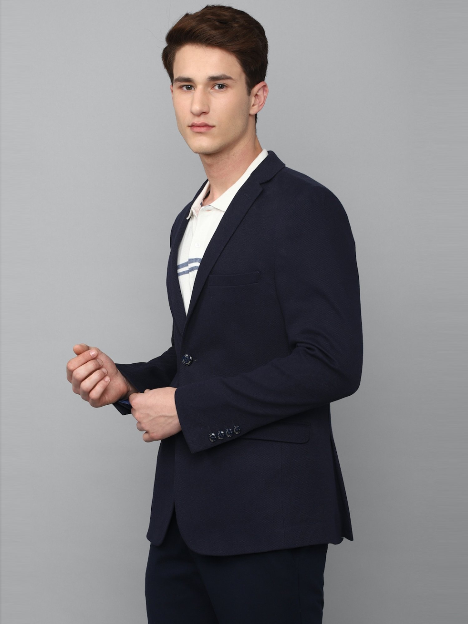 Louis Philippe Sport Navy Cotton Slim Fit Blazer