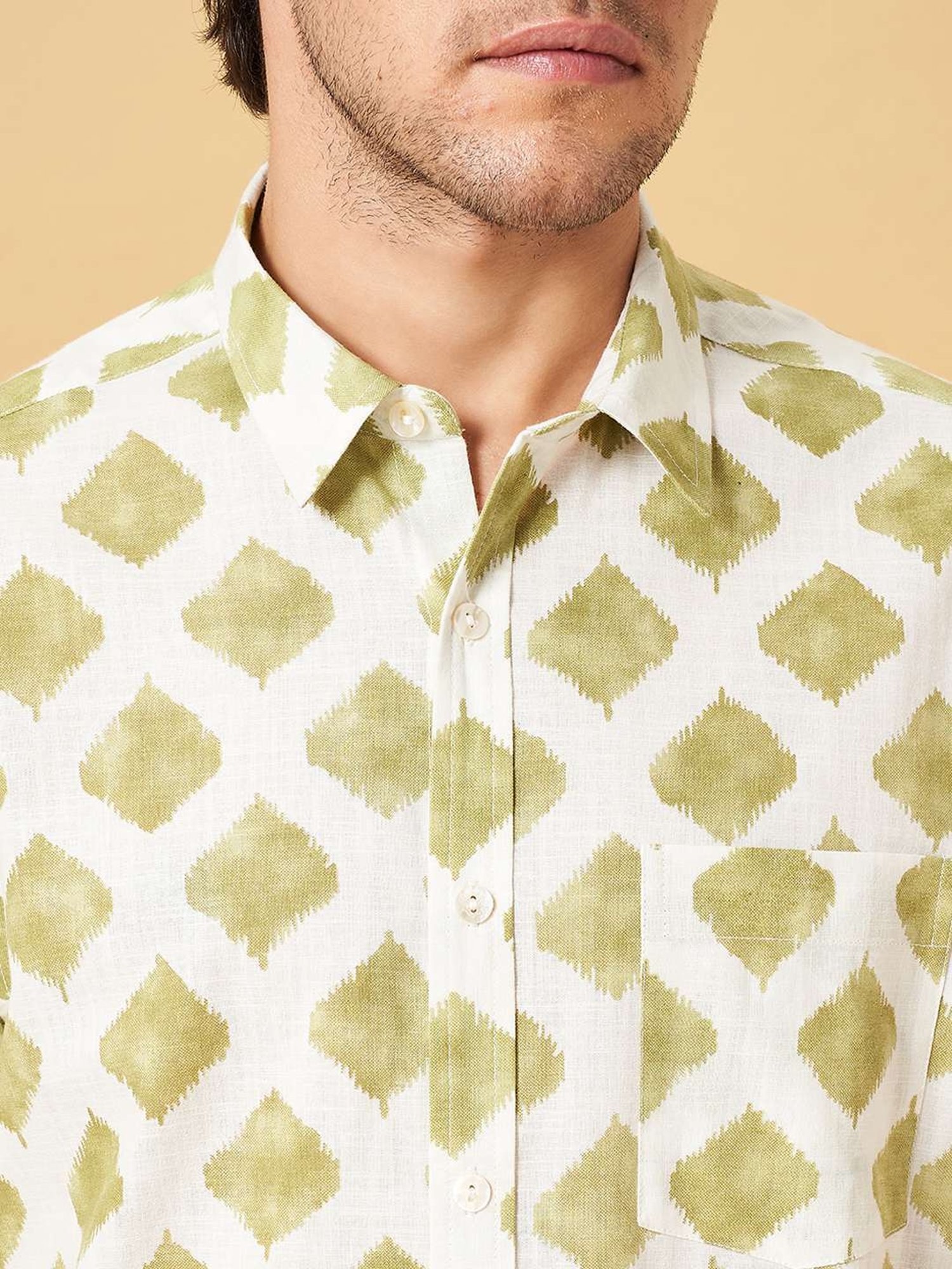 Indus Route by Pantaloons Sage Green Regular Fit Printed Shirt