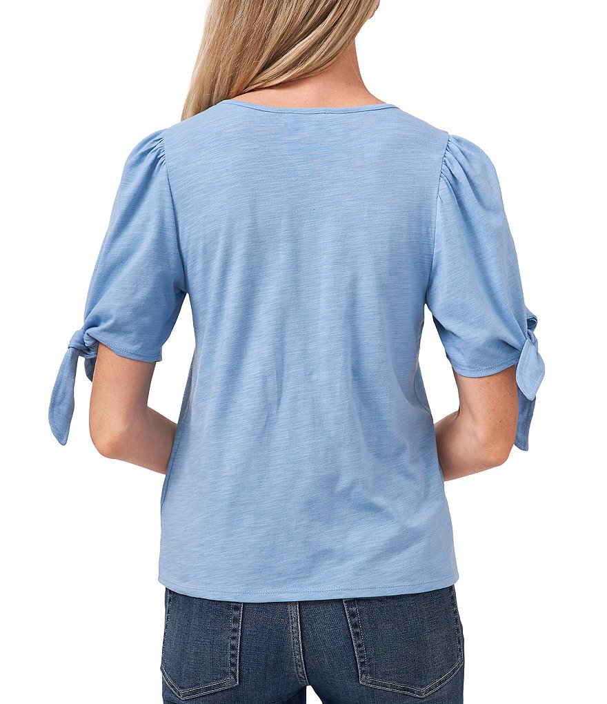 CeCe Tie Sleeve Jewel Neck Knit Tee