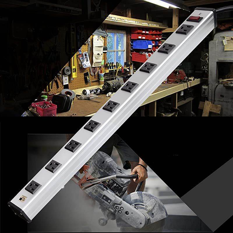 9 Outlet Wide-Spaced Metal Power Strip with 9 Foot Long Extension Cord, 15A/125V/1875W, Heavy Duty Aluminum Alloy Housing, ETL Listed, Silver