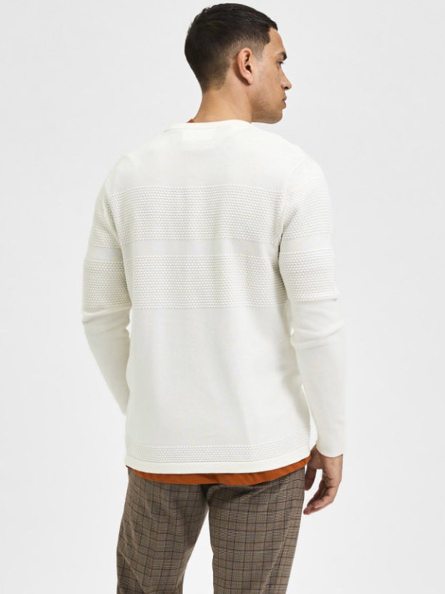 SELECTED HOMME Egret Cotton Regular Fit Texture Sweater