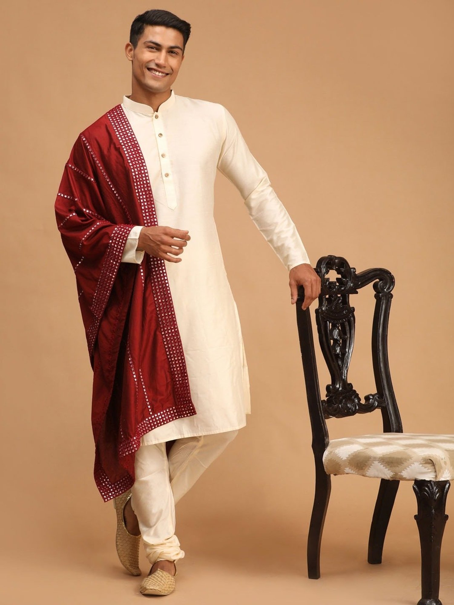 Sanwara White Regular Fit Chikankari Kurta & Churidar Set