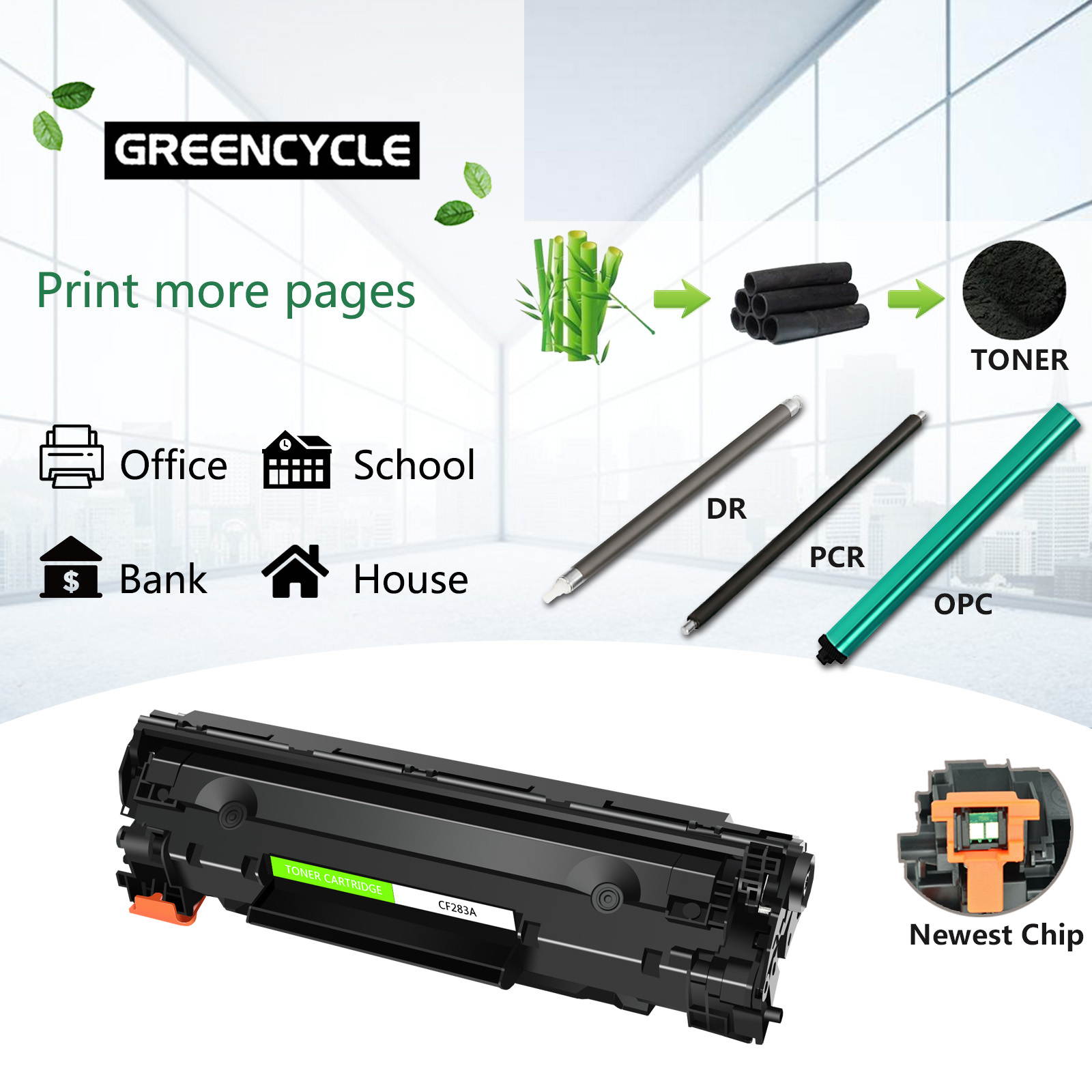 GREENCYCLE 3 Pack Replacement CF283A 83A Toner Cartridge Compatible For HP LaserJet Pro MFP M127fn M127fw M125nw M125rnw