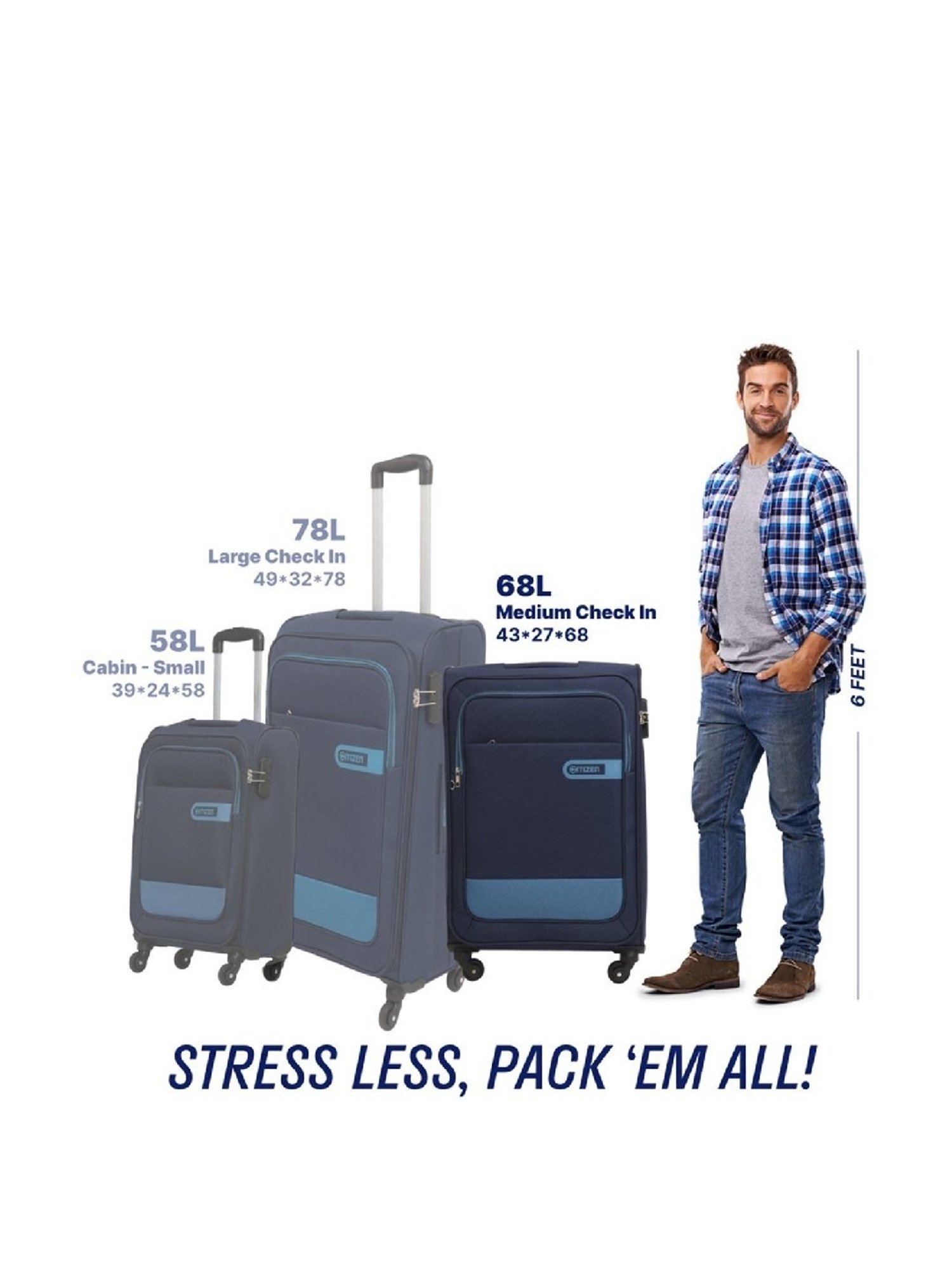 Citizen Wander Weave Navy Blue Color Block Soft Medium Trolley Bag - 68 Cms