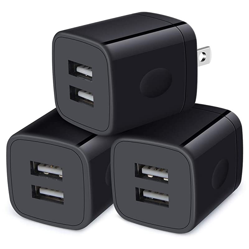 Wall Charger3Pack 21A5V Dual Port Cubes Power Adapter Charger Plug Charging Block Compatible for iPhone11ProXsXRX8766s PlusSamsung Galaxy S10S9Note1098LG G8MotoGoogle Black