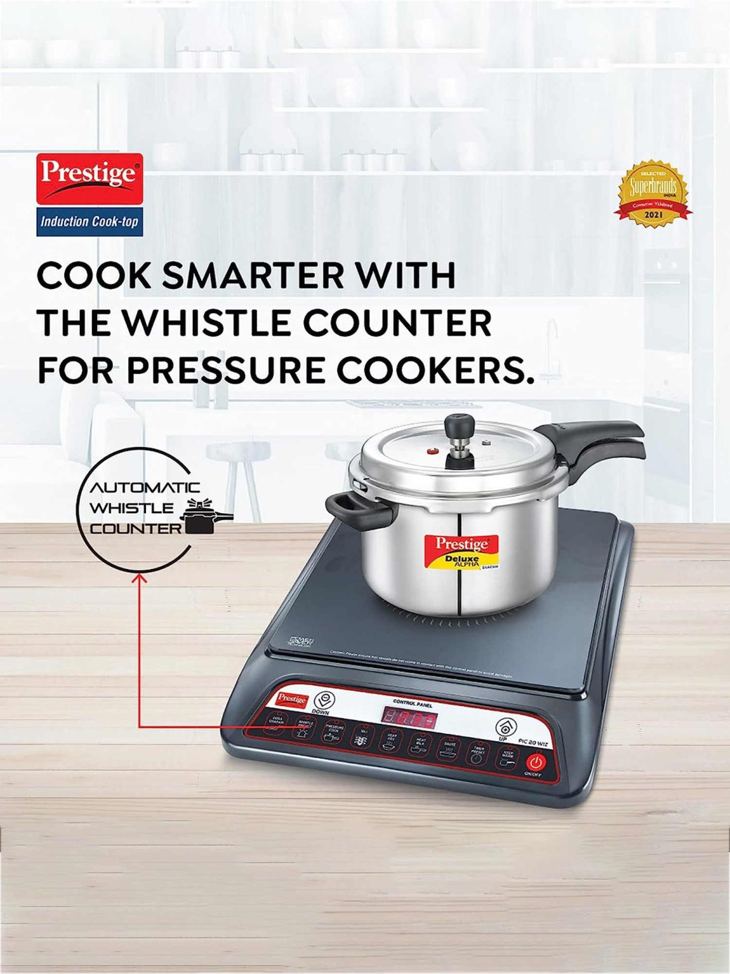 Prestige PIC 20 WIZ 1600W Black Ceramic Induction Cooktop