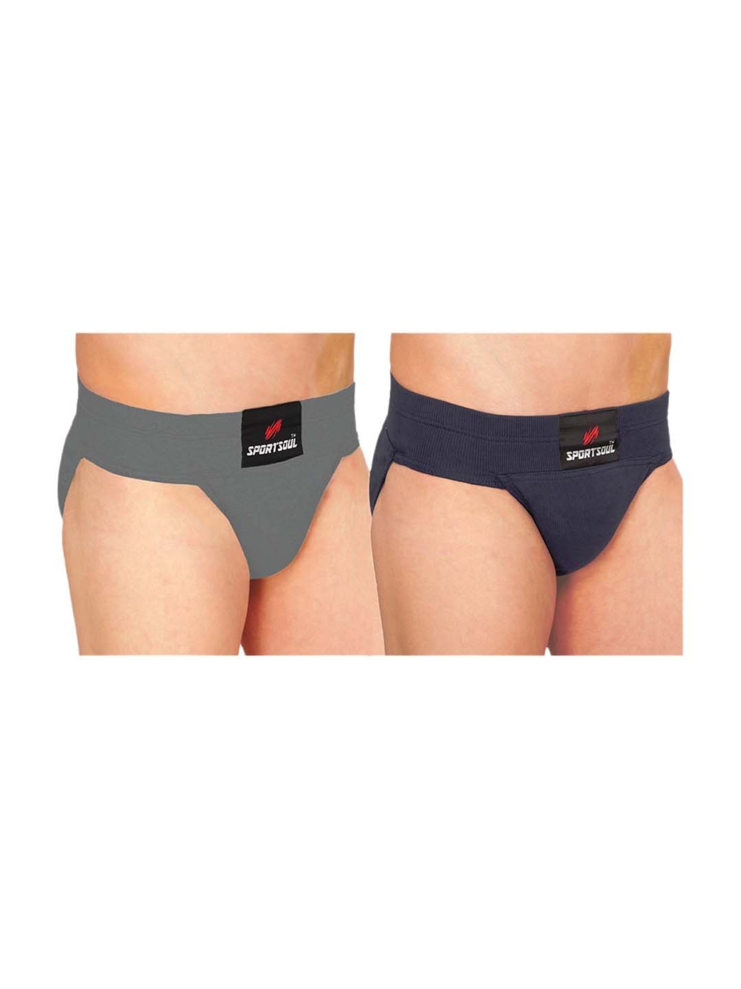 SportSoul Ash Grey & Navy Cotton Gym & Athletic Supporter (M x 2)