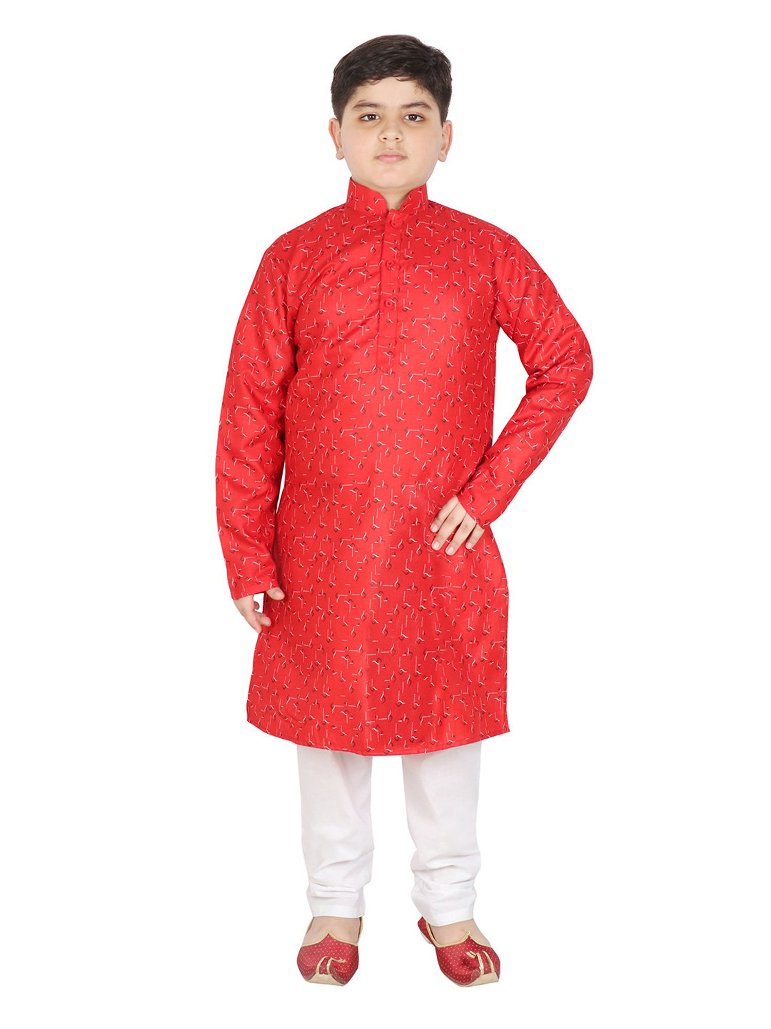 SG Yuvraj Kids Red & White Printed Full Sleeves Kurta with Pyjamas