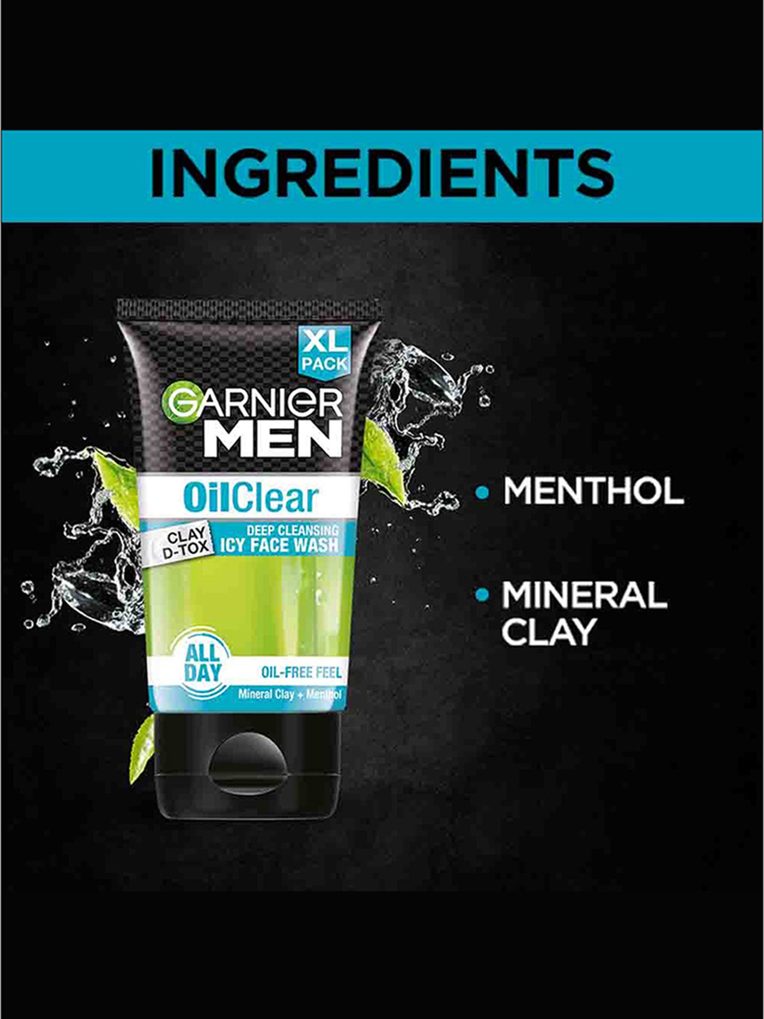 Garnier Men Oil Clear Clay D-Tox Deep Cleansing Icy Face Wash for Oily Skin - 150 gm