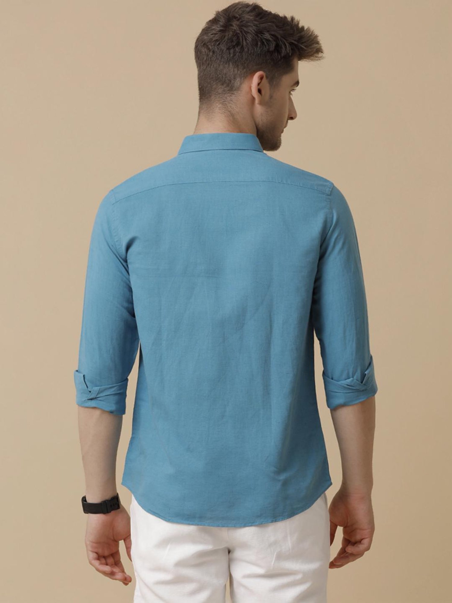 Linen Club Blue Linen Contemporary Fit Shirt