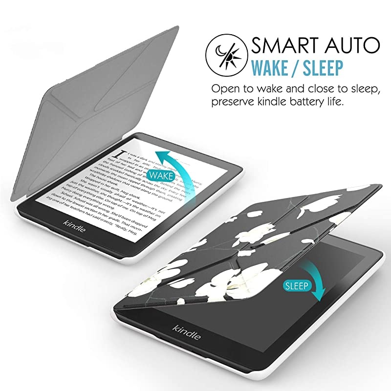 Case Replacement with Kindle Paperwhite 10th Generation 2018 Releases Standing Origami Slim Shell Cover with Auto WakeSleep Fits Kindle Paperwhite EReader Black amp White Magnolia