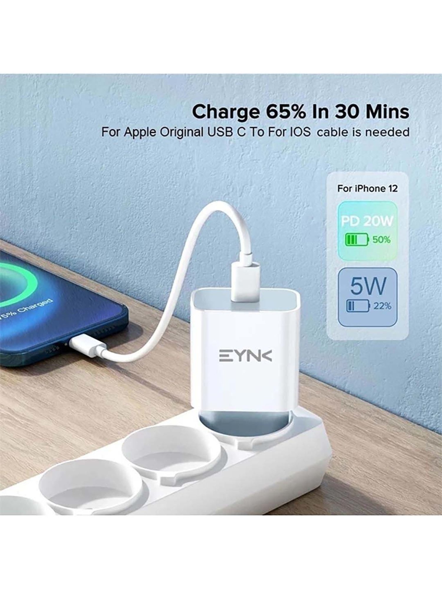 EYNK 20W USB-C Wall Charger PD Fast charging Adapter (White)