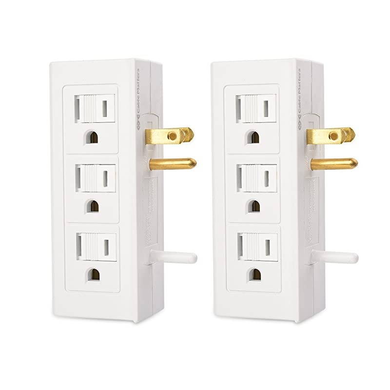 2Pack 6 Outlet Splitter Grounded Side Access Outlet Extender Wall Tap