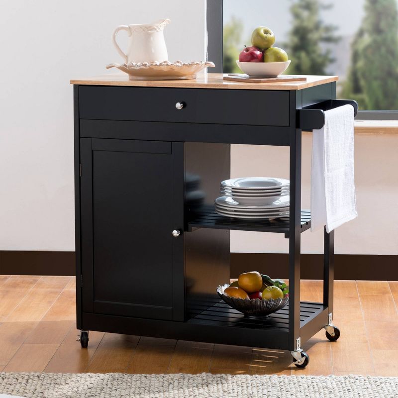 Wooden Basic Kitchen Island with 1 Drawer, 1 Door and 2-Tiers Black - Glitzhome