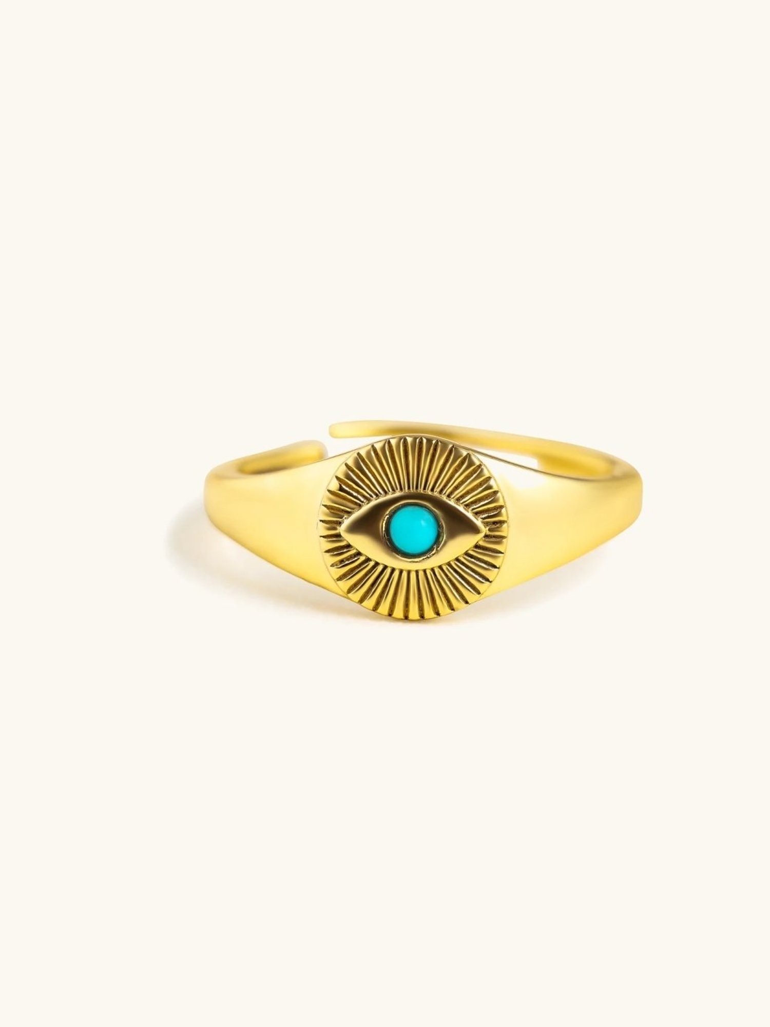 Mabel 92.5 Sterling Silver 18k Gold-Plated Evil Eye Signet Adjustable Ring