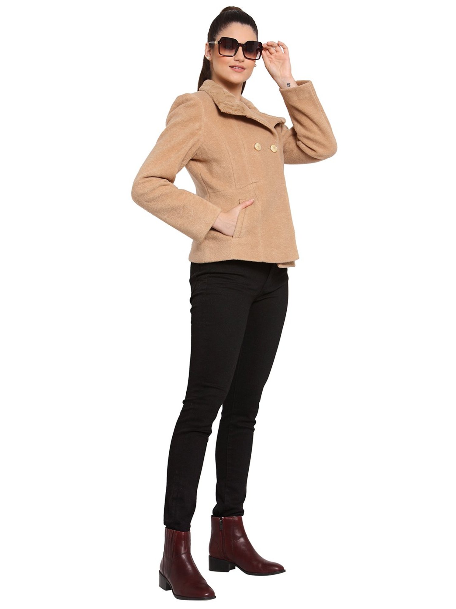 Juelle Beige Full Sleeves Coat