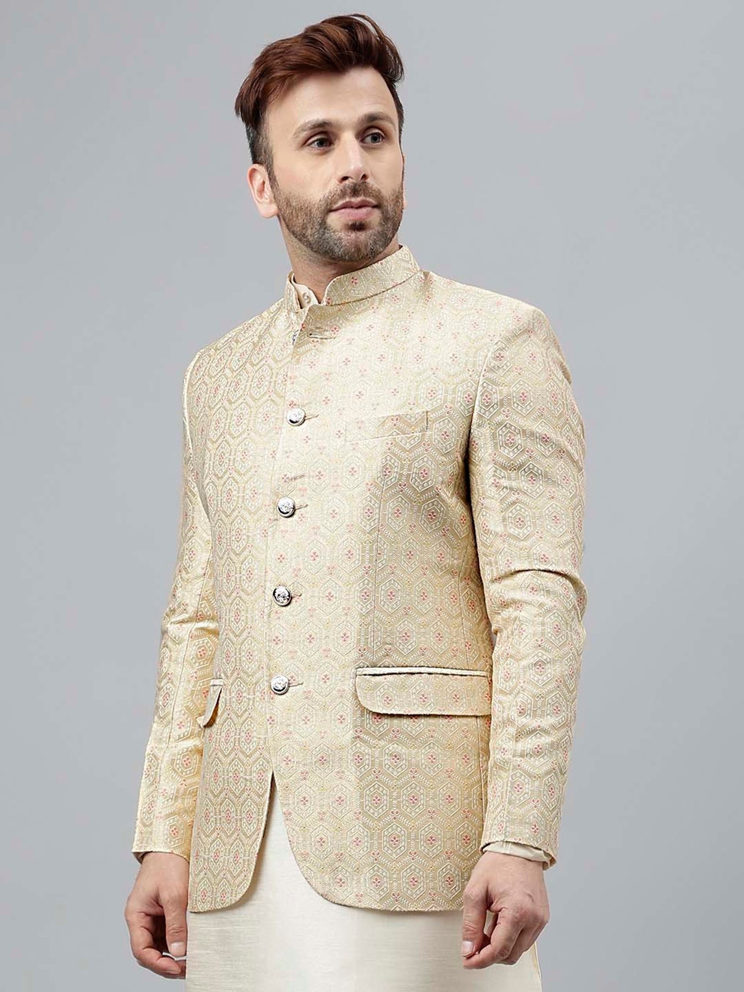 Hangup Cream Regular Fit Ethnic Blazer