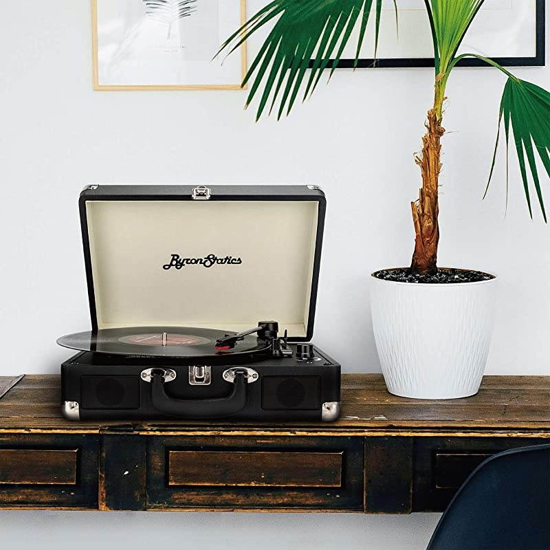 Vinyl Record Player, 3 Speed Turntable Bluetooth Record Player with 2 Built in Stereo Speakers, Replacement Needle, Supports RCA Line Out, AUX in, Portable Vintage Suitcase