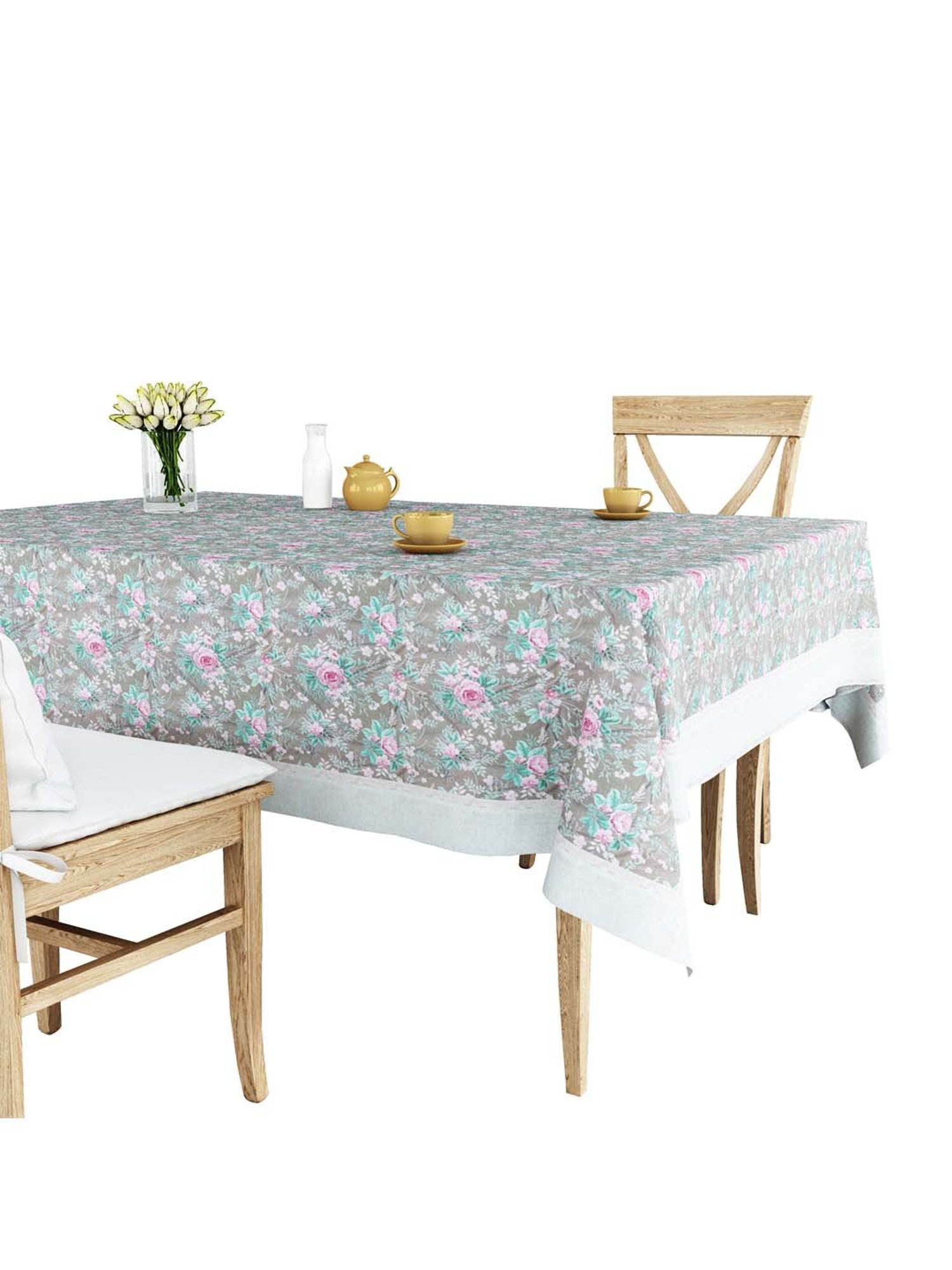 Bianca Grey & Pink PVC 6-Seater Rectangle Table Cloth - Set of 1