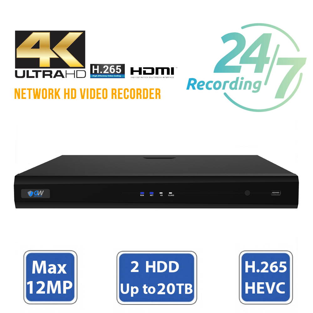 GW4208E (2TB) GW 8 Channel 4K Smart NVR H.264/H.265 Surveillance Recorder, Compatible All ONVIF IP Camera Up to 4K Cameras, 20TB HDD Capacity, Smart Time Bar Search, Motion Recording Smartphone P2P