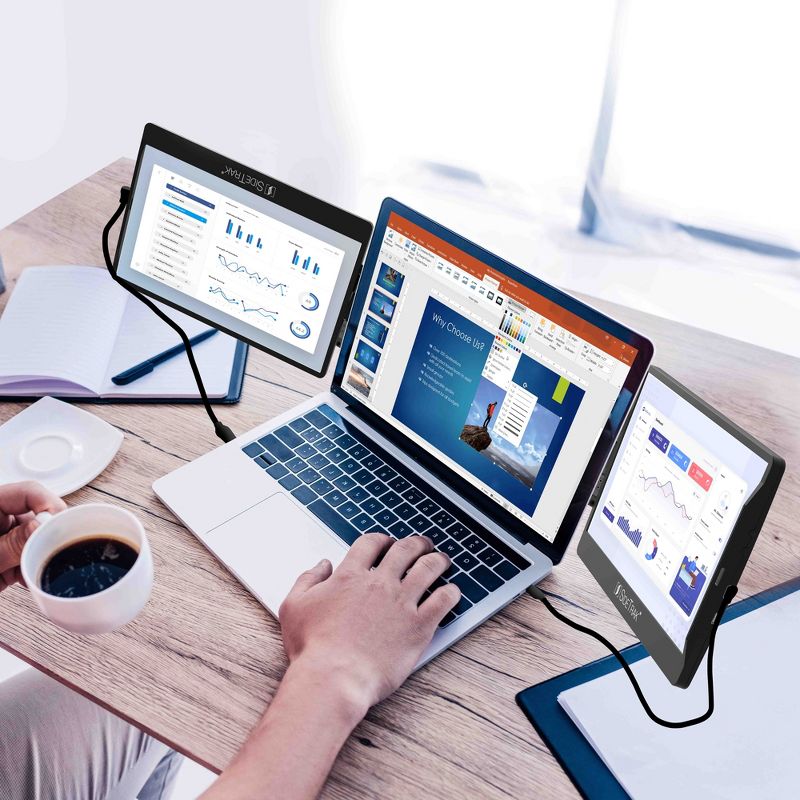 SideTrak Swivel 12.5" Attachable Triple Portable Monitor for Laptop - IPS Full HD 1920x1080 USB Displays - Black